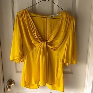 Zara Satin Flowy Short Sleeved Knotted Blouse